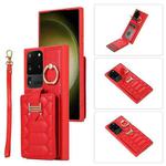 For Samsung Galaxy S20 Ultra Vertical Card Bag Ring Holder Phone Case with Dual Lanyard(Red)