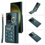 For Samsung Galaxy S20 Ultra Vertical Card Bag Ring Holder Phone Case with Dual Lanyard(Dark Green)