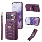 For Samsung Galaxy S20+ Vertical Card Bag Ring Holder Phone Case with Dual Lanyard(Dark Purple)