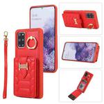 For Samsung Galaxy S20+ Vertical Card Bag Ring Holder Phone Case with Dual Lanyard(Red)