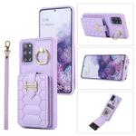 For Samsung Galaxy S20+ Vertical Card Bag Ring Holder Phone Case with Dual Lanyard(Purple)