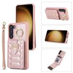 For Samsung Galaxy S21 5G Vertical Card Bag Ring Holder Phone Case with Dual Lanyard(Rose Gold)