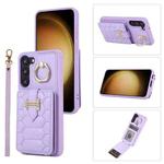 For Samsung Galaxy S23+ 5G Vertical Card Bag Ring Holder Phone Case with Dual Lanyard(Purple)