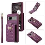 For Google Pixel 7a Vertical Card Bag Ring Holder Phone Case with Dual Lanyard(Dark Purple)