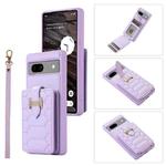 For Google Pixel 7a Vertical Card Bag Ring Holder Phone Case with Dual Lanyard(Purple)