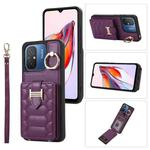 For Xiaomi Redmi 12C Vertical Card Bag Ring Holder Phone Case with Dual Lanyard(Dark Purple)