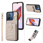 For Xiaomi Redmi 12C Vertical Card Bag Ring Holder Phone Case with Dual Lanyard(Beige)