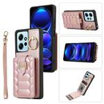 For Xiaomi Redmi Note 12 4G Global Vertical Card Bag Ring Holder Phone Case with Dual Lanyard(Rose Gold)