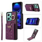 For Xiaomi Redmi Note 12 5G Global Vertical Card Bag Ring Holder Phone Case with Dual Lanyard(Dark Purple)