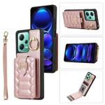 For Xiaomi Redmi Note 12 5G Global Vertical Card Bag Ring Holder Phone Case with Dual Lanyard(Rose Gold)