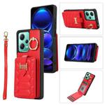 For Xiaomi Redmi Note 12 5G Global Vertical Card Bag Ring Holder Phone Case with Dual Lanyard(Red)