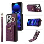 For Xiaomi Redmi Note 12 Pro 5G Global Vertical Card Bag Ring Holder Phone Case with Dual Lanyard(Dark Purple)