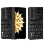 For Honor Magic V2 Crocodile Texture Genuine Leather Phone Case(Black)