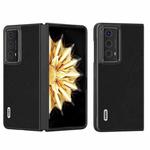 For Honor Magic V2 Electroplating Genuine Leather + PC Litchi Texture Phone Case(Black)