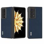 For Honor Magic V2 Electroplating Genuine Leather + PC Litchi Texture Phone Case(Blue)