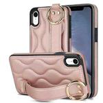 For iPhone XR Non-slip Full Coverage Ring PU Phone Case with Wristband(Rose Gold)