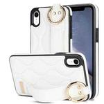 For iPhone XR Non-slip Full Coverage Ring PU Phone Case with Wristband(White)