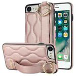 For iPhone 7 / 8 Non-slip Full Coverage Ring PU Phone Case with Wristband(Rose Gold)