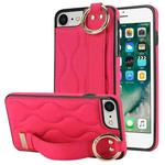 For iPhone 7 / 8 Non-slip Full Coverage Ring PU Phone Case with Wristband(Rose Red)