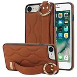 For iPhone 7 / 8 Non-slip Full Coverage Ring PU Phone Case with Wristband(Brown)