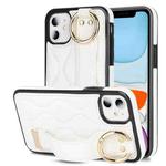 For iPhone 11 Non-slip Full Coverage Ring PU Phone Case with Wristband(White)