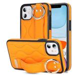 For iPhone 11 Non-slip Full Coverage Ring PU Phone Case with Wristband(Orange)