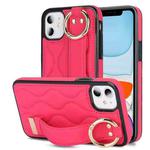 For iPhone 11 Non-slip Full Coverage Ring PU Phone Case with Wristband(Rose Red)