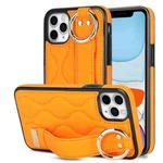 For iPhone 11 Pro Non-slip Full Coverage Ring PU Phone Case with Wristband(Orange)