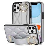 For iPhone 11 Pro Max Non-slip Full Coverage Ring PU Phone Case with Wristband(Silver)