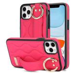 For iPhone 11 Pro Max Non-slip Full Coverage Ring PU Phone Case with Wristband(Rose Red)