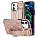 For iPhone 12 mini Non-slip Full Coverage Ring PU Phone Case with Wristband(Rose Gold)