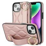 For iPhone 13 Non-slip Full Coverage Ring PU Phone Case with Wristband(Rose Gold)