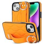 For iPhone 13 Non-slip Full Coverage Ring PU Phone Case with Wristband(Orange)