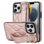 For iPhone 13 Pro Non-slip Full Coverage Ring PU Phone Case with Wristband(Rose Gold)