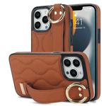 For iPhone 13 Pro Non-slip Full Coverage Ring PU Phone Case with Wristband(Brown)