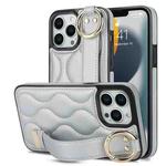 For iPhone 13 Pro Max Non-slip Full Coverage Ring PU Phone Case with Wristband(Silver)