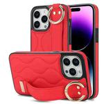 For iPhone 14 Pro Non-slip Full Coverage Ring PU Phone Case with Wristband(Red)