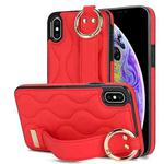 For iPhone XS / X Non-slip Full Coverage Ring PU Phone Case with Wristband(Red)