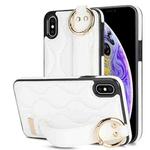 For iPhone XS / X Non-slip Full Coverage Ring PU Phone Case with Wristband(White)