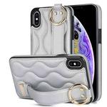 For iPhone XS Max Non-slip Full Coverage Ring PU Phone Case with Wristband(Silver)