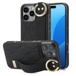 For iPhone 16 Pro Non-slip Full Coverage Ring PU Phone Case with Wristband(Black)