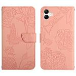For Samsung Galaxy A05 Skin Feel Butterfly Embossed Flip Leather Phone Case(Pink)
