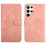 For Samsung Galaxy S24 Ultra 5G Skin Feel Butterfly Embossed Flip Leather Phone Case(Pink)