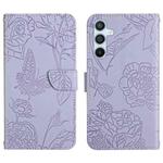 For Samsung Galaxy A35 5G Skin Feel Butterfly Embossed Flip Leather Phone Case(Purple)