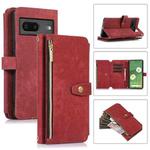 For Google Pixel 7 Dream 9-Card Wallet Zipper Bag Leather Phone Case(Red)