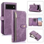 For Google Pixel 6 Dream 9-Card Wallet Zipper Bag Leather Phone Case(Purple)