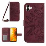 For Samsung Galaxy A05 Skin Feel Sun Flower Embossed Flip Leather Phone Case with Lanyard(Wine Red)