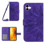 For Samsung Galaxy A05 Skin Feel Sun Flower Embossed Flip Leather Phone Case with Lanyard(Dark Purple)