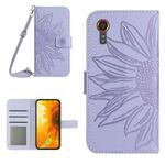 For Samsung Galaxy Xcover 7 5G Skin Feel Sun Flower Embossed Flip Leather Phone Case with Lanyard(Purple)
