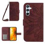 For Samsung Galaxy M55 5G Skin Feel Sun Flower Embossed Flip Leather Phone Case with Lanyard(Wine Red)